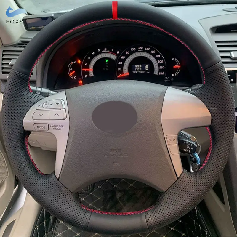 Para Toyota Camry 2006-2013 Highlander 2009-2014 Fortuner Hilux 2011-2015 cubierta Interior del volante del coche embellecedor de cuero negro