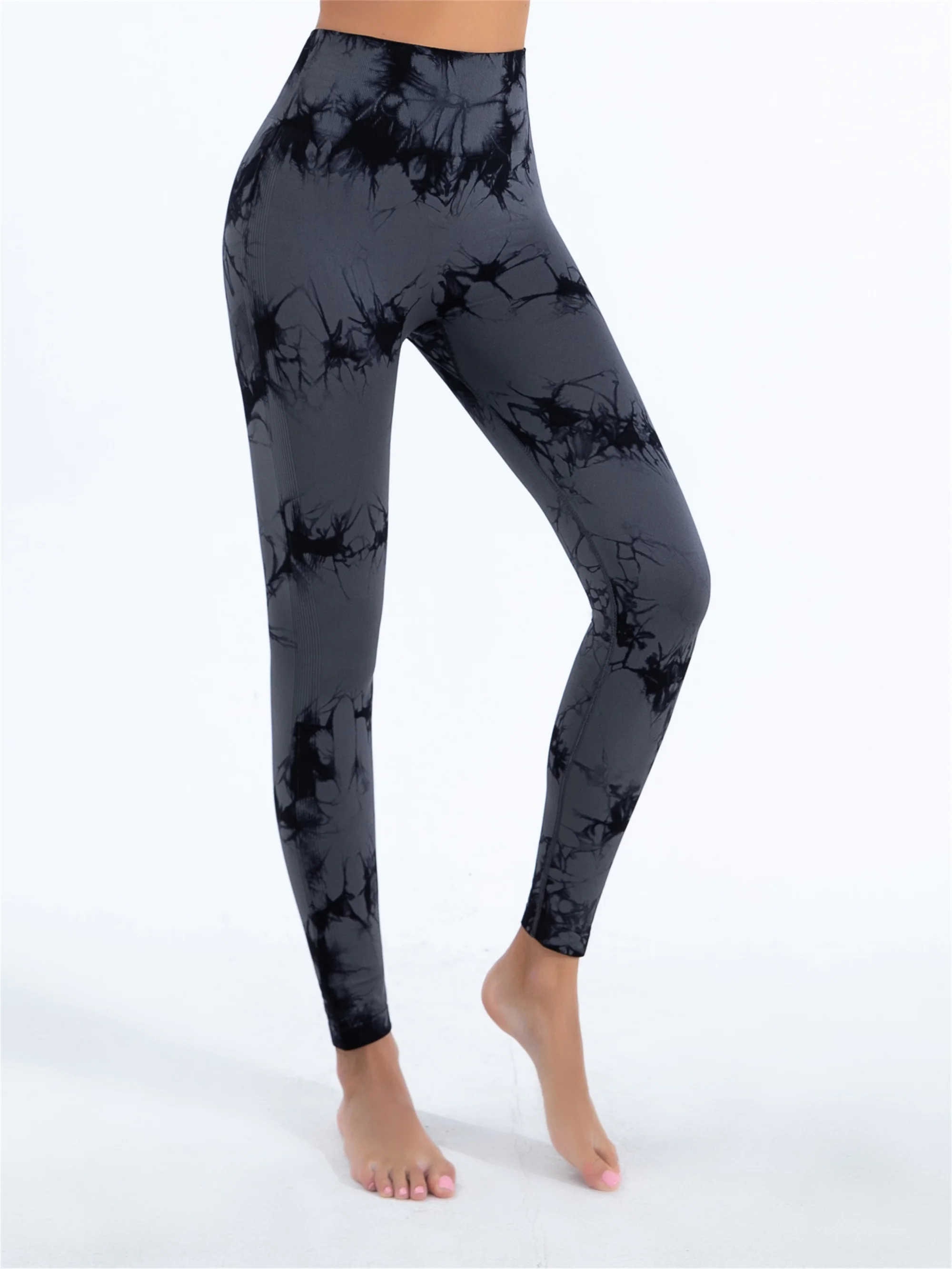 Calças elásticas camada base Bodyshaping para mulheres, leggings de ioga sem costura Tie-Dye, cintura alta, ginásio moda, senhoras, novo, 2024