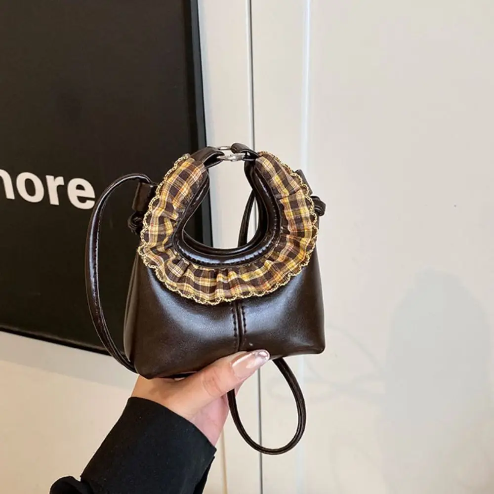 High-value Soft Leather Mini Handbag with Cute Fabric Detailing Solid Color Crossbody Bag Tote Bag Perfect for Outings and Cafes