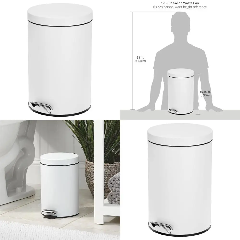 

Белый круглый металлический мусорный бак на 12 л со съемной подкладкой для домашнего и офисного использования