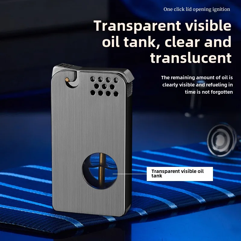 Transparent Visible Kerosene Gasoline Lighter Retro Metal Flint Cigarette Windproof Lighter Smoking Accessories Gifts for Men