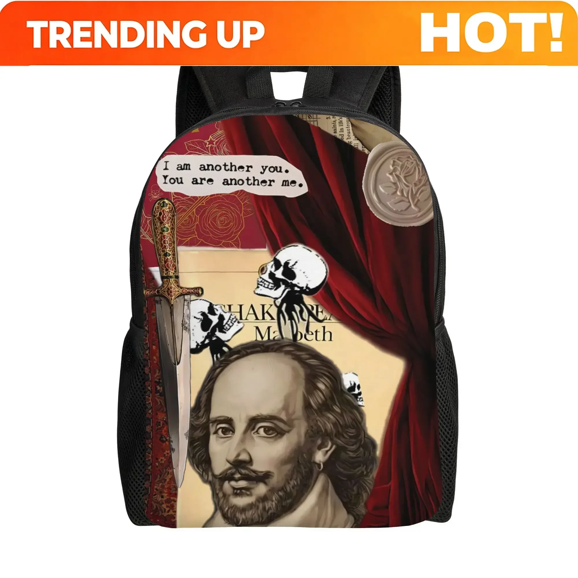 Custom Bag ZLIENSZUS Minimalist Shakespeare Themed Single Panel Backpack - Compact School Bookbag With Shakespeare, Suitable For