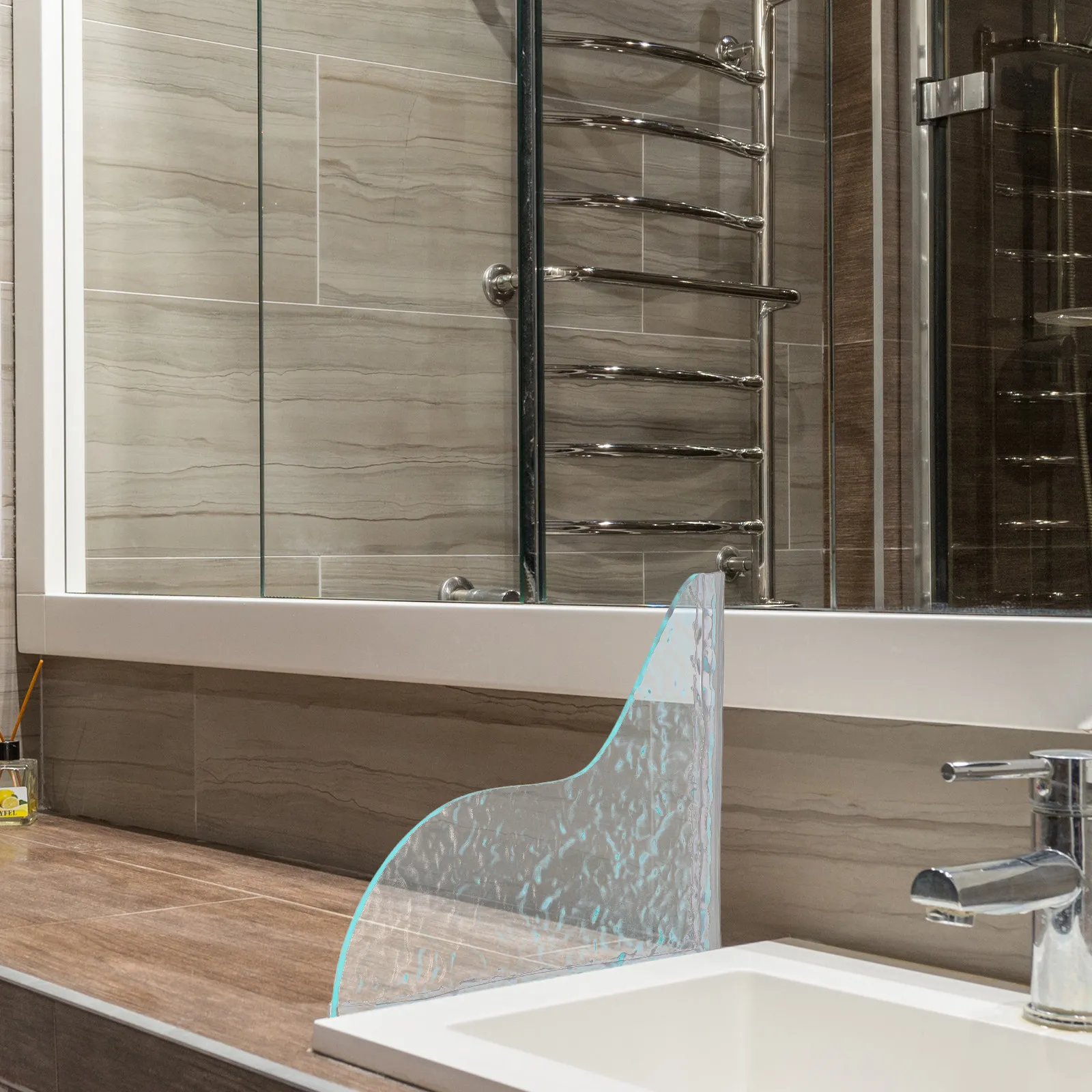 

1 Pair Self Adhesive Bathroom Splash Guard Transparent Waterproof Barrier For Tub Sink Edges Space Saving Easy Clean Tub