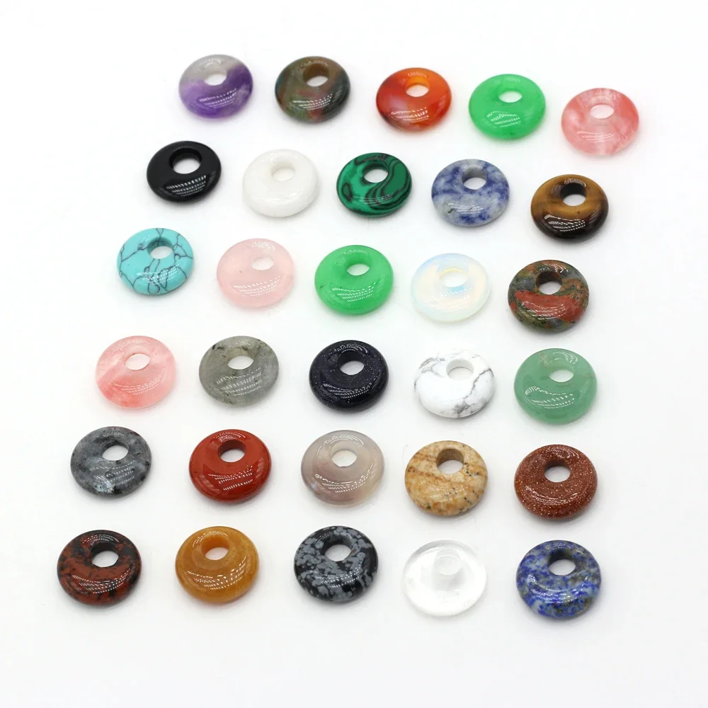 Natural Stone Pendant Semi-Precious Stones Round Big Hole Exquisite Charms For Jewelry Making DIY Necklace Bracelet Accessories