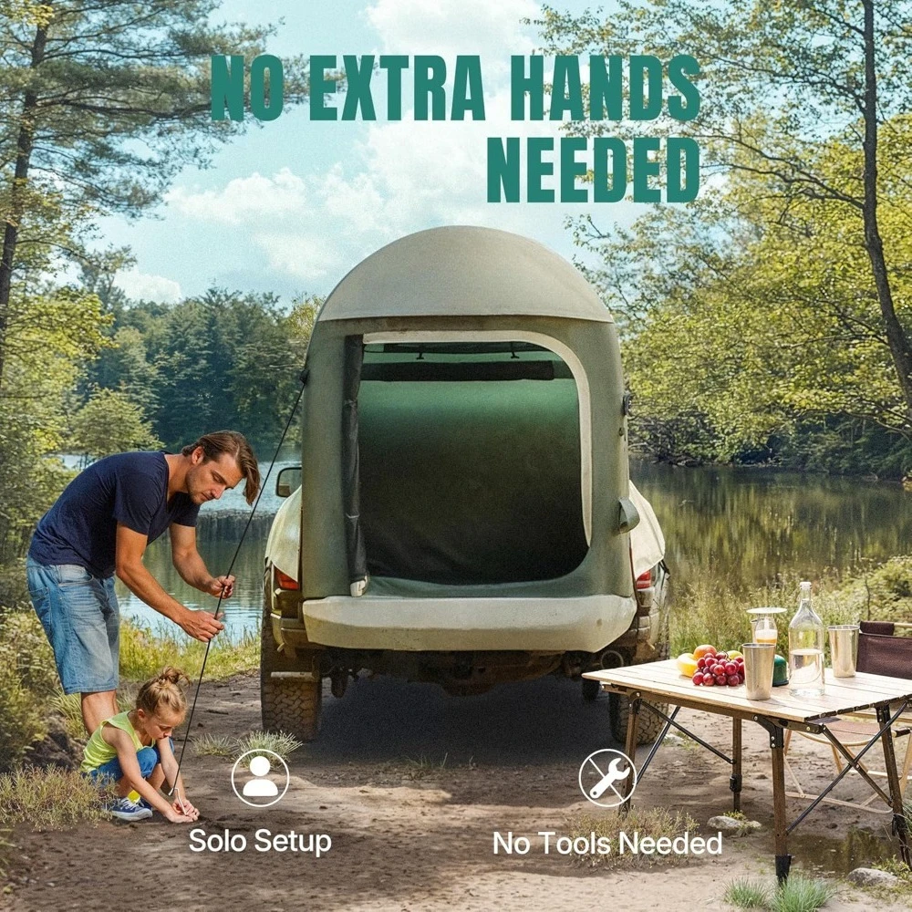 خيمة سرير شاحنة 5.5 قدم - 8 أقدام لشخصين/عائلة 2 دقائق إعداد سريع خيمة شاحنة بيك اب قابلة للنفخ، PU 3000 مم مقاومة للماء - ترقية جديدة #3