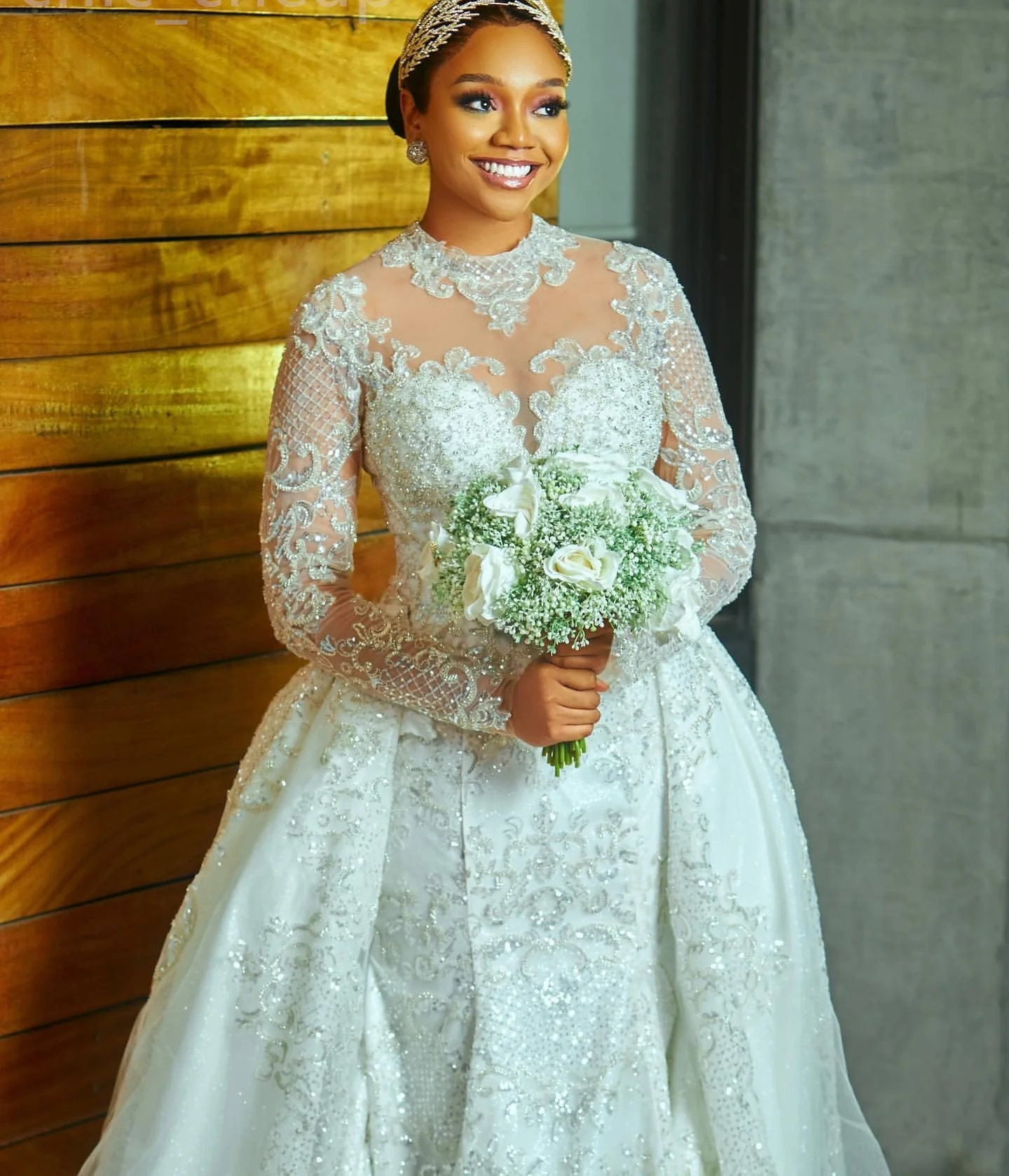 Detachable African Wedding Dresses Black Girls Mermaid Long Sleeves Lace Beaded Aso Ebi Bridal Gowns Vestido De Novia Customized