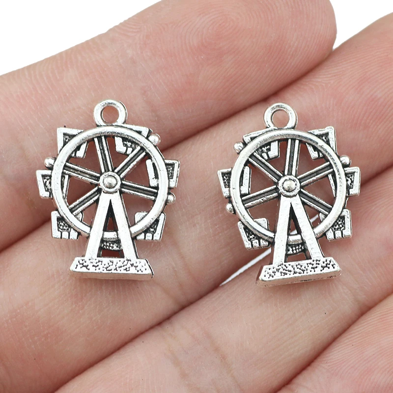 Newest 10Pieces 17*22mm Mixed Alloy Antique Silver Color Ferris Wheel Charms Keychain Pendant Accessory For DIY Jewelry Making