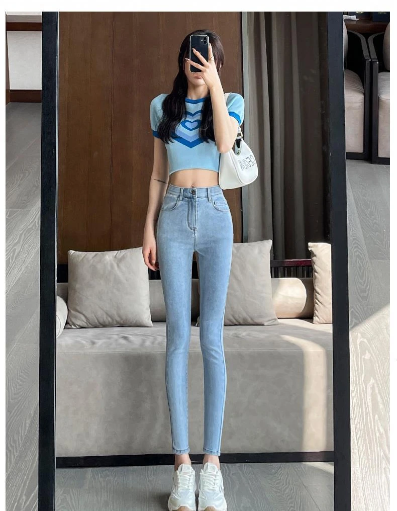 Sexy Skinny Jeans Women High-waisted Butt-lifting Long Jeans Retro Fashion Street Leggings Stretch Oversized Denim Pants A450