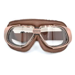 BJMOTO Man/Women WWII Vintage Motorcycle Leather Glasses Masque Motocross Off-Road Flexible Cycling Eyewear For Helmets Sport
