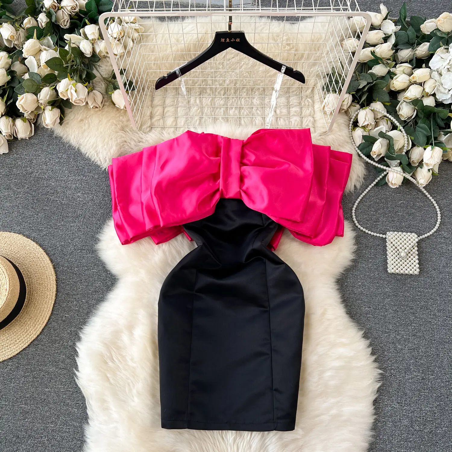 

Birthday Party Short Dress Women's Engagement Mini Dress Female High Quality Socialite Temperament Bow Tie Strapless Dresses