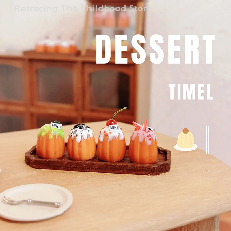 

4Pcs/set 1/12 Dollhouse Dessert Cake Decoration Ornaments Simulation Mini Food Model Dolls House Micro Scene Photo Props