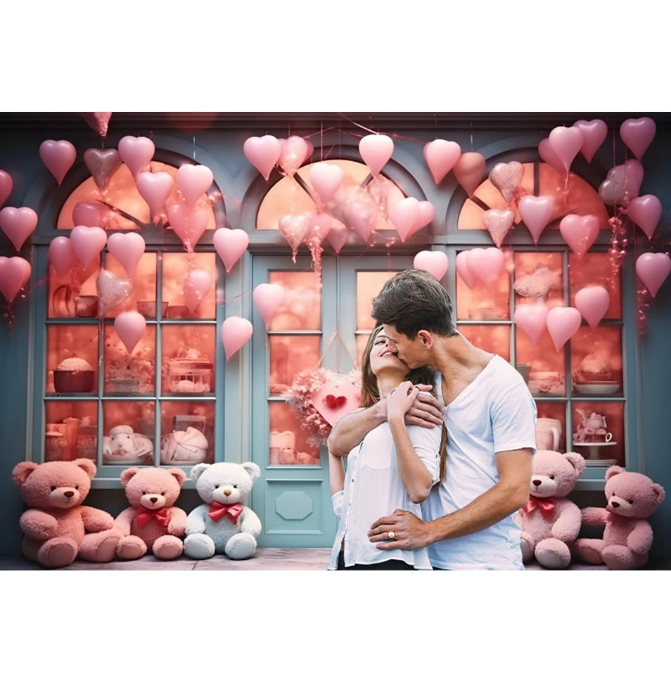 День святого Валентина игрушечные медведи цветочный магазин фон любовь сердце воздушный шар 14 февраля пара портретная фотография фон для фотостудии