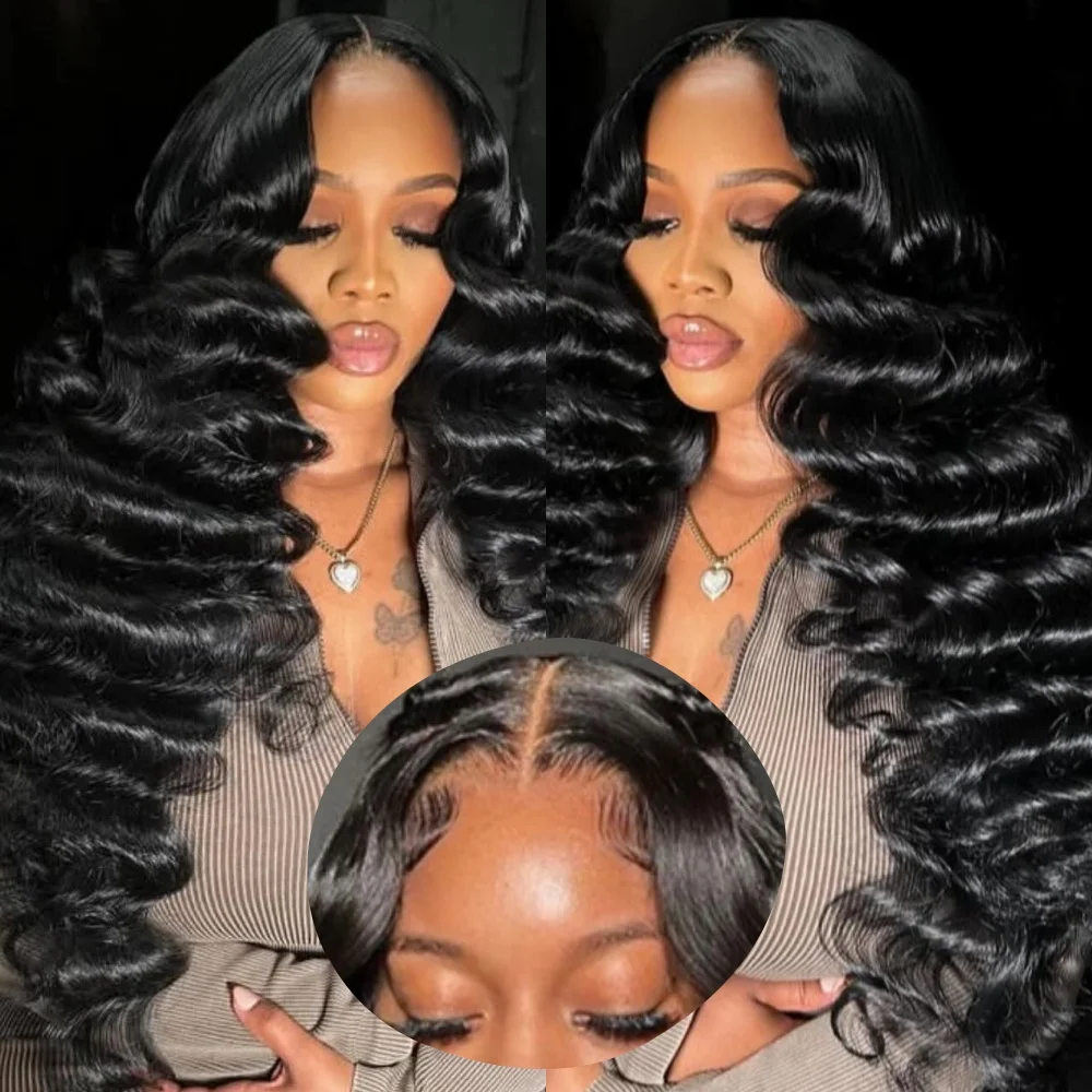 

15A Super Double Drawn Loose Wave 13x4 13x6 Real HD Lace Frontal Glueless Wig Natural Black Curly 100% Human Hair Wigs For Women
