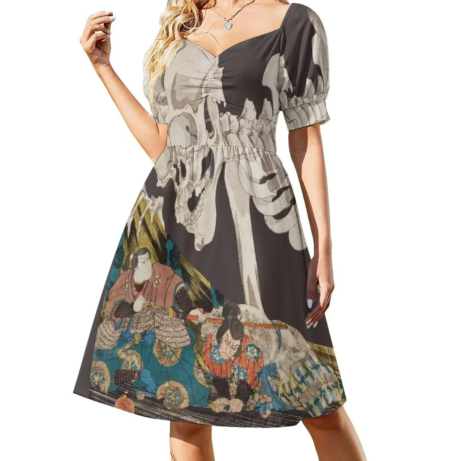 

Skeleton Ghost Ukiyo-e Woodblock Print Short-Sleeved Dress summer dresses for women 2025 dresses for woman 2025