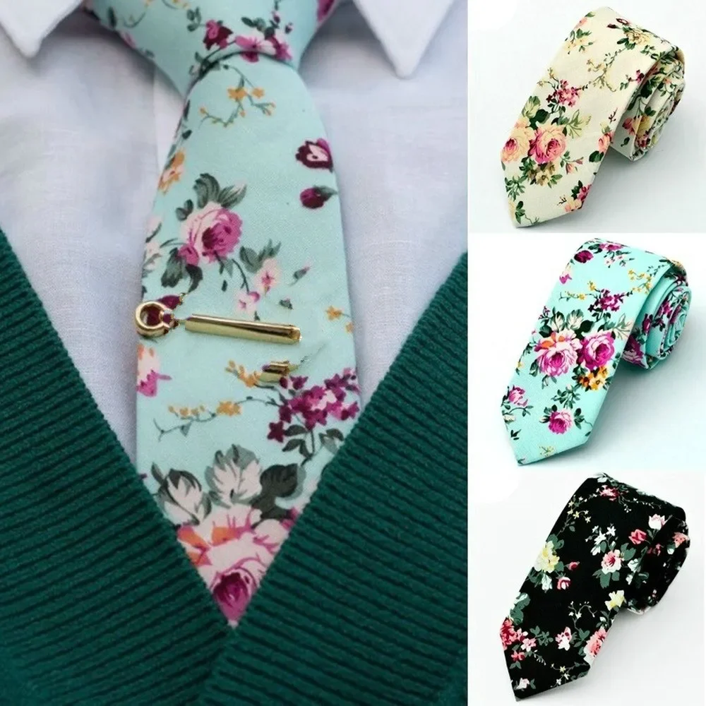 

2024 New Men's Cotton Printing Tie European and American Fashion Casual Slim Tie Suit and Tie Party