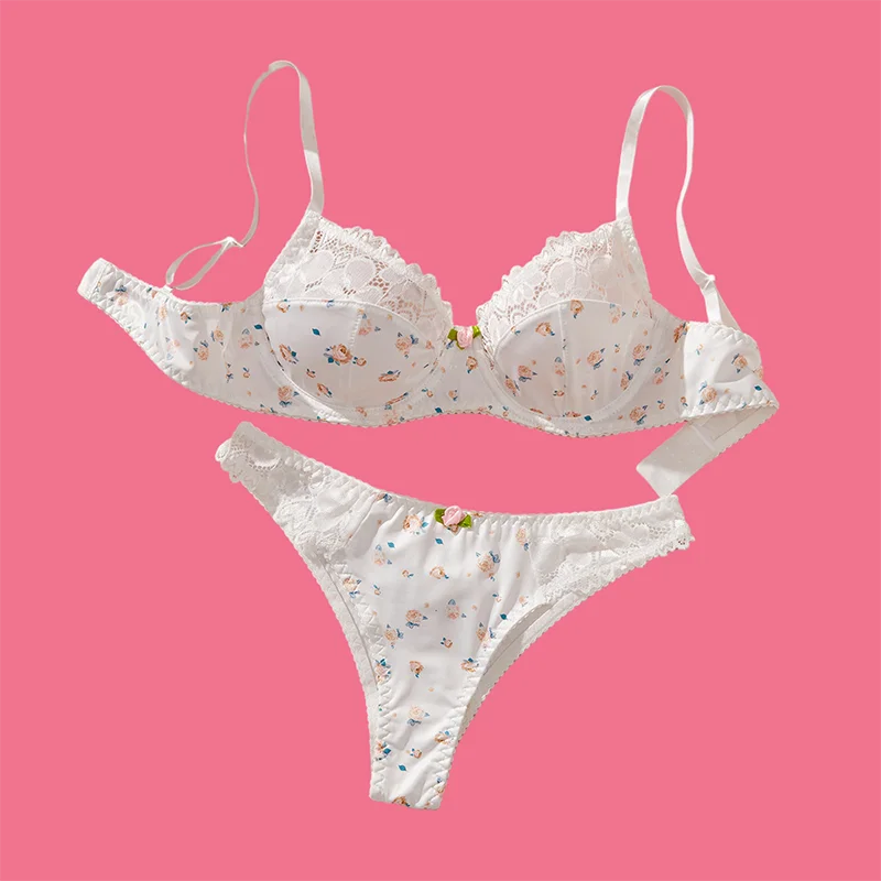 

Женский комплект нижнего белья с романтичным принтом роз, сексуальное белье, чистое и нежное кружевное белье, комплект из 2 предметов.
