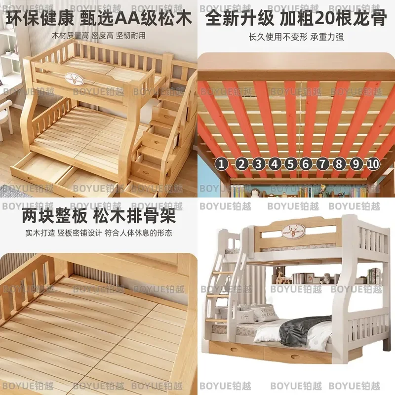 Solid Wood Bunk Bed for Kids and Adults Sturdy Double Deck Bed Frame Space Saving Upper Lower Sleeping Loft Design Home