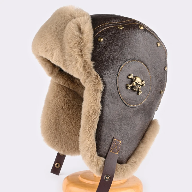 Russia Winter Faux fur Hat Unisex Windproof Warm Bomber Hats Outdoor Earflap Ski Cycling Hat