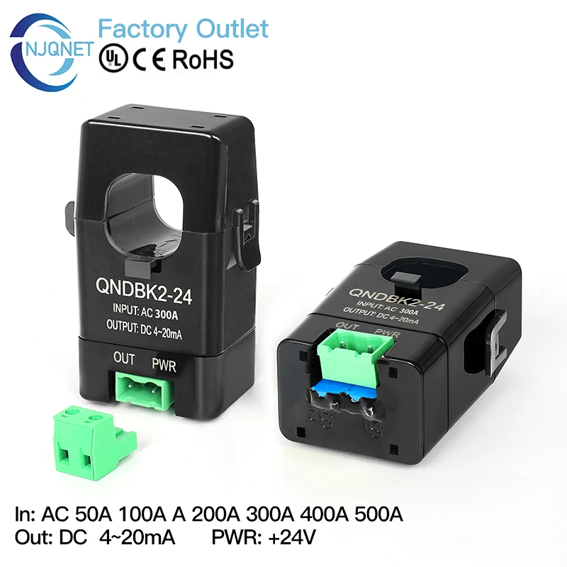 420mA Split Core Current Transmitter QNDBK2-24 AC 50A 100A 20A 30A ct Clamp Current Transformer Current Sensor 4 20mA
