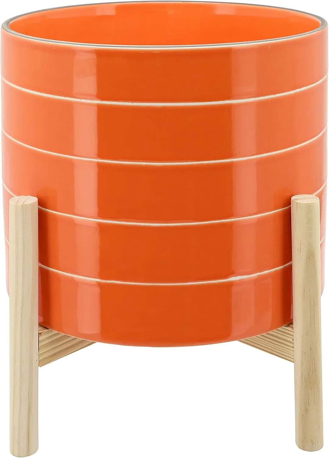 

Полосатые керамические кашпо с деревянной подставкой для домашнего декора - цветочные горшки для прихожей, патио, столешницы и сада - большие