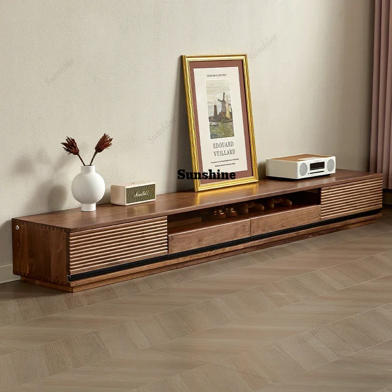 

North American black tv stand walnut wood Storage cabinet Living room luxury cupboard tv table television center home furniture