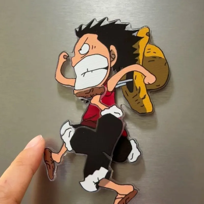 New One Piece rotating fridge magnet cartoon anime creative Luffy Nami Chopper Sanji Usopp dynamic magnetic acrylic ornament toy view 6