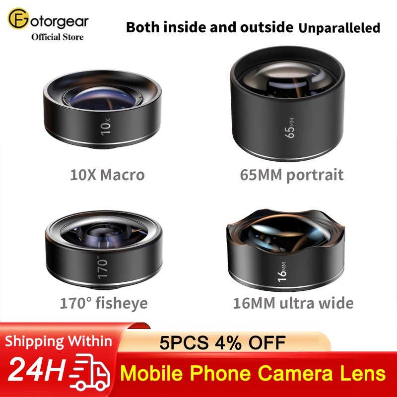 Fotorgear Mobile Phone Camera Lens Set（10X Macro/65mm Portrait/170° Fisheye/16mm Ultra Wide Lens）For iPhone 12 iPhone 13 Series