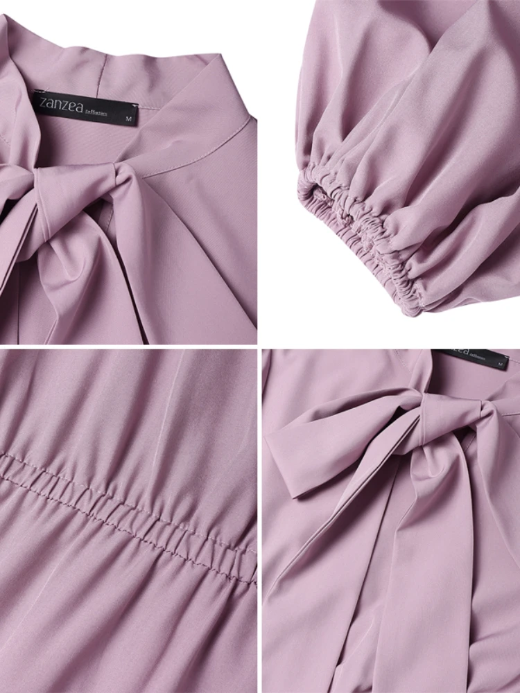 ZANZEA-vestidos de fiesta elegantes y modestos para mujer, hiyab musulmán con lazo y manga acampanada, vestido largo escalonado, ropa de Ramadán Eid 3XL