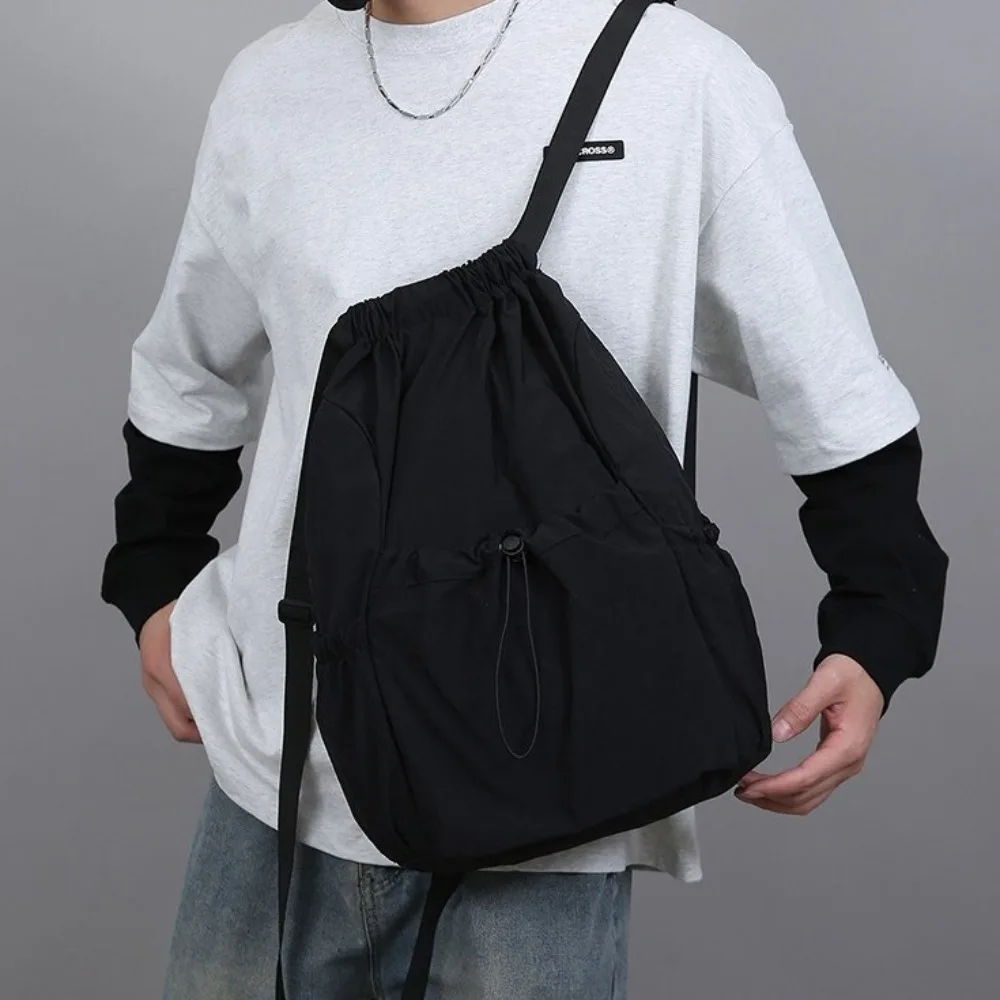 

Simple Solid Color Travel Backpack Korean Style Nylon Drawstring Backpack Large Capacity Lightweight Student Schoolbag Outdoor