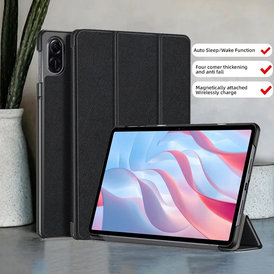 

Three-Fold Stand Tablet Case for Lenovo Tab P12 Tb 370fu, Pad Pro 12.7, Tb-X605 Fc/lc, Simple Solid Color Full Coverage