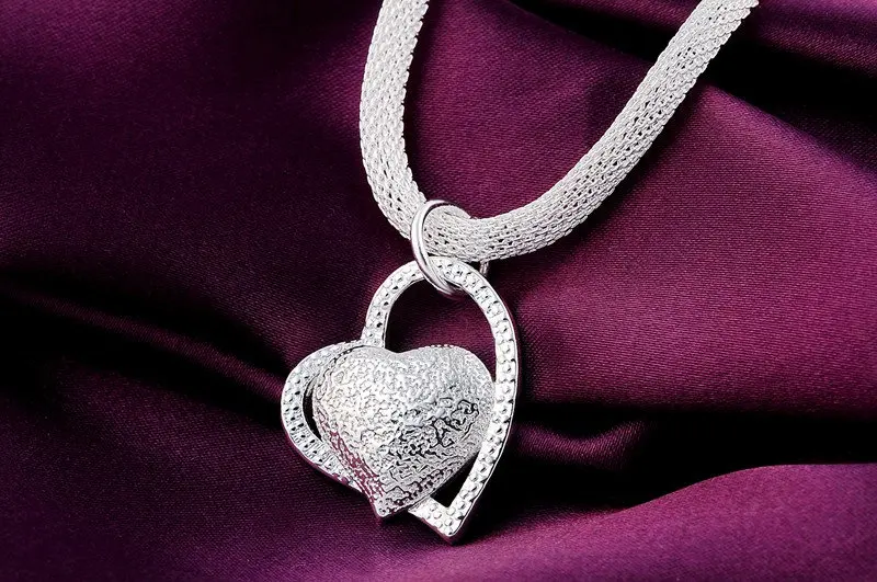 

Fashion 925 Sterling Silver 18 Inches Frosted Heart Pendant For Woman Necklace Charm Wedding Jewelry Party Wholesale