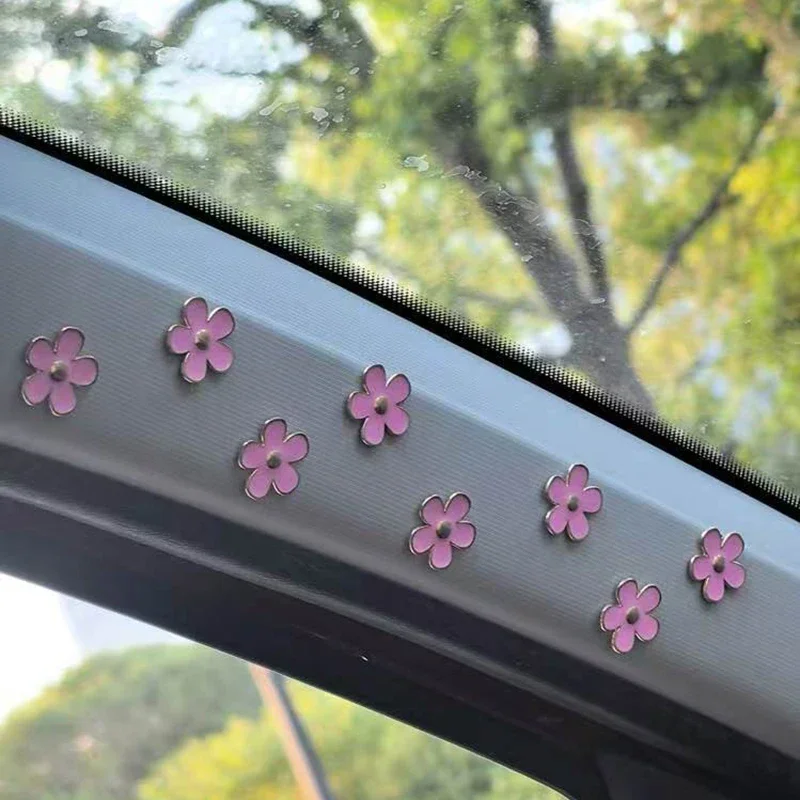 8pcs Alloy Flower with Double-sided Tape Car Interior Rearview Mirror DIY Center Console Decoration Car Display Accessories