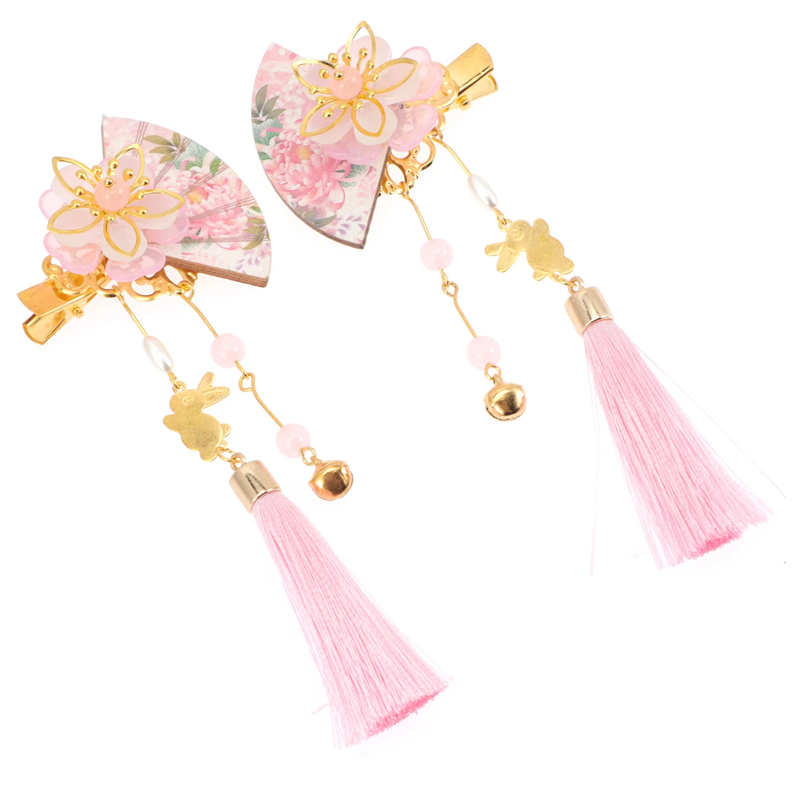 

Japanese Style Hair and Fan Clips Tassel Hairpin Kimono Supply Bride Hand Held Fans