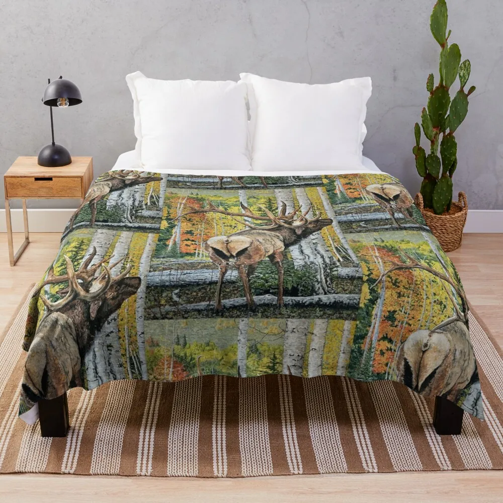 

Bull elk oil painting Throw Blanket Blankets For Bed Blankets For Sofas blankets and throws Luxury Designer