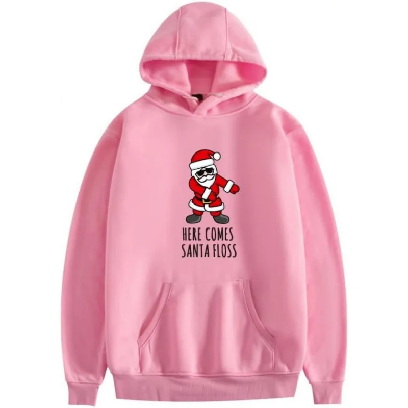 

Christmas men's and women's pink hoodies with Santa Claus pattern hoodies, men's and women's hoodies, couple sports shirts