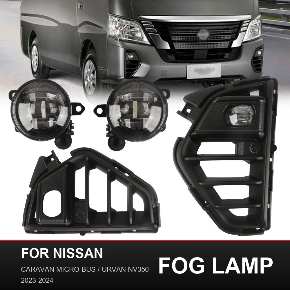 LED Front Bumper Fog Lights Kit with Grille Bezels Dashboard Switch Wiring Harness for Nissan Caravan Urvan NV350 2023-2024