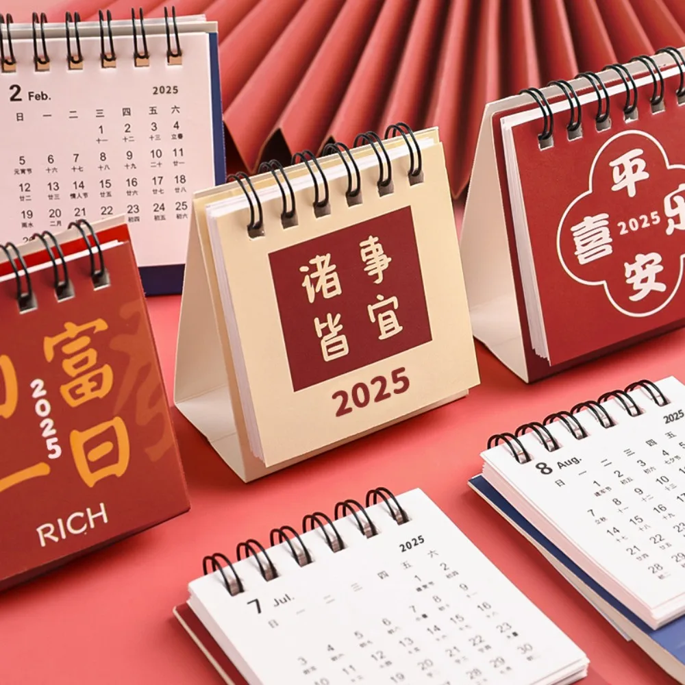 2025 Mini Desktop Paper Calendar Chinese Style Multi-function Planner Scheduler Home Decor Yearly Agenda Organizer