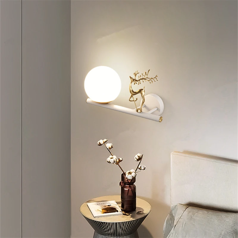 Wall lamp bedroom bedside lamp antler light luxury platinum creative Nordic simple modern living room background wall decorative