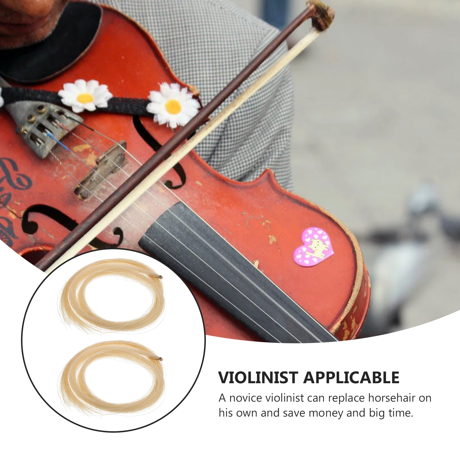 

2 Pcs Violin Bow Hair Fiddle Horse for Professional Accessories Replacement Natural
