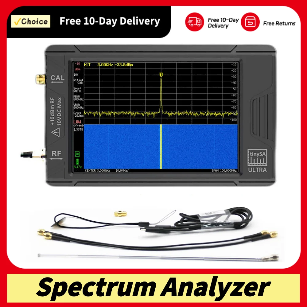 Wishcolor New Handheld Tiny Spectrum Analyzer ULTRA 100k-5.3GHz RF Signal Generator with 4inch Display for tinySA with battery