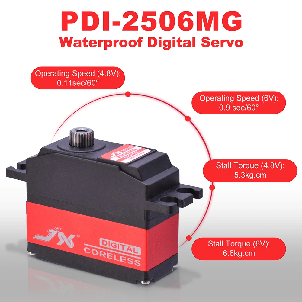 JX PDI-2506MG 6.6KG Metal Gear Digital Coreless Servo For RC Car 450 500 Helicopter Fixed Wing Airplane