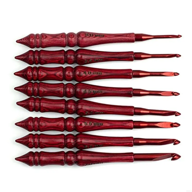 

8Pcs Wooden Handle Crochet Hook Set Ergonomic Grip Aluminium Crochet Hook Yarn Craft Tool for Weaving Sweater Scarf Bag