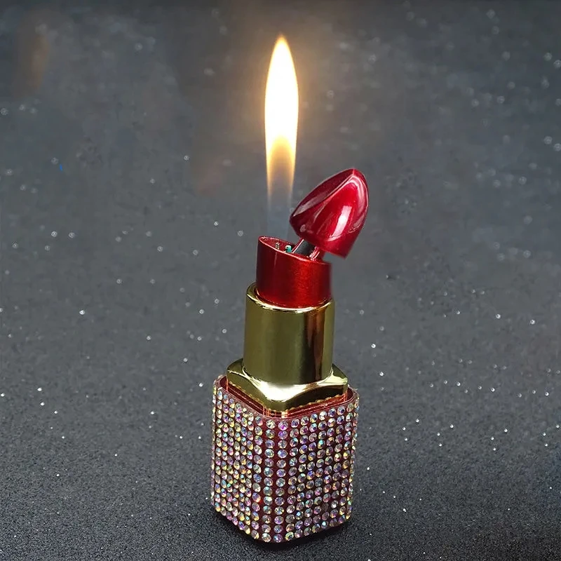 Creative Diamond Lipstick Lighter Butane Inflatable Lighter Ladies New Wave Pink Lighter High-end Cute Girls New Year\'s Gift