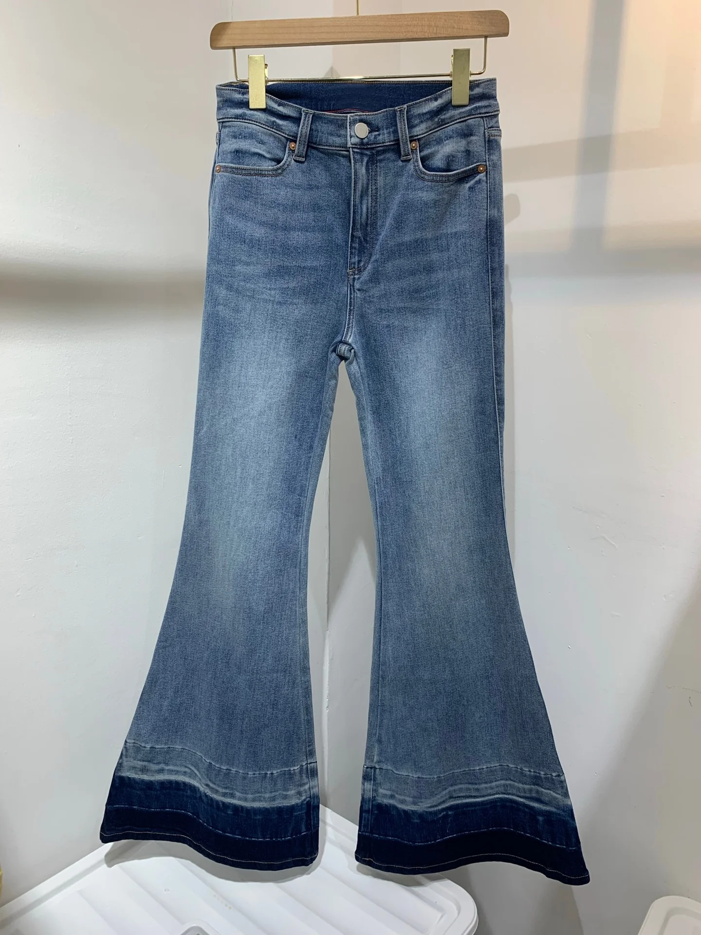 Women Cotton Denim Flare Pants Color Patchwork High Waist Fashion Jeans