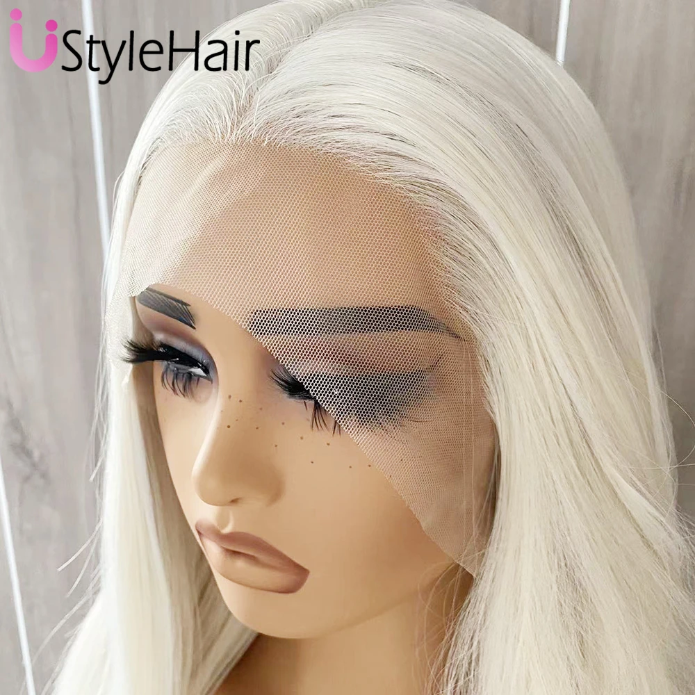 Platinum Blonde Wig Natural Wave Lace Front Synthetic Hair Daily Use Platinum Lace Wigs for Women Girls Cosplay Party Drag Queen