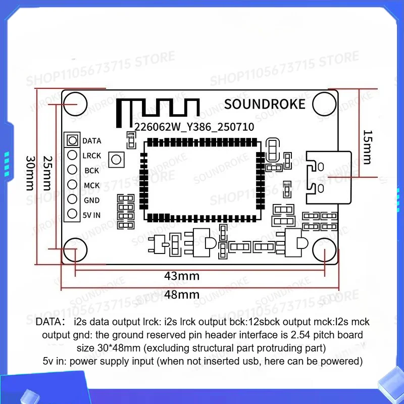 QCC5181/QCC3095 Bluetooth Digital Interface Module USB To I2S Output Type-c 5VUSB Sound Card Ldac Aptx Decoding