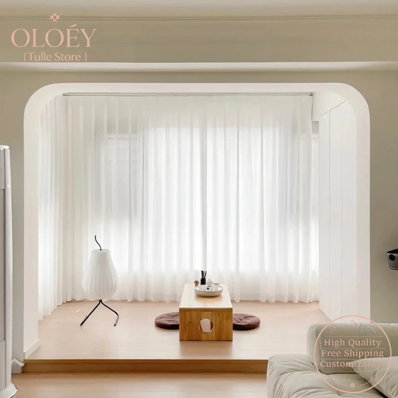 

Korean White Chiffon Sheer Curtains for Living Room Window Tulle for Bedroom Balcony Voile Drapes Treatment Home Decor Simple