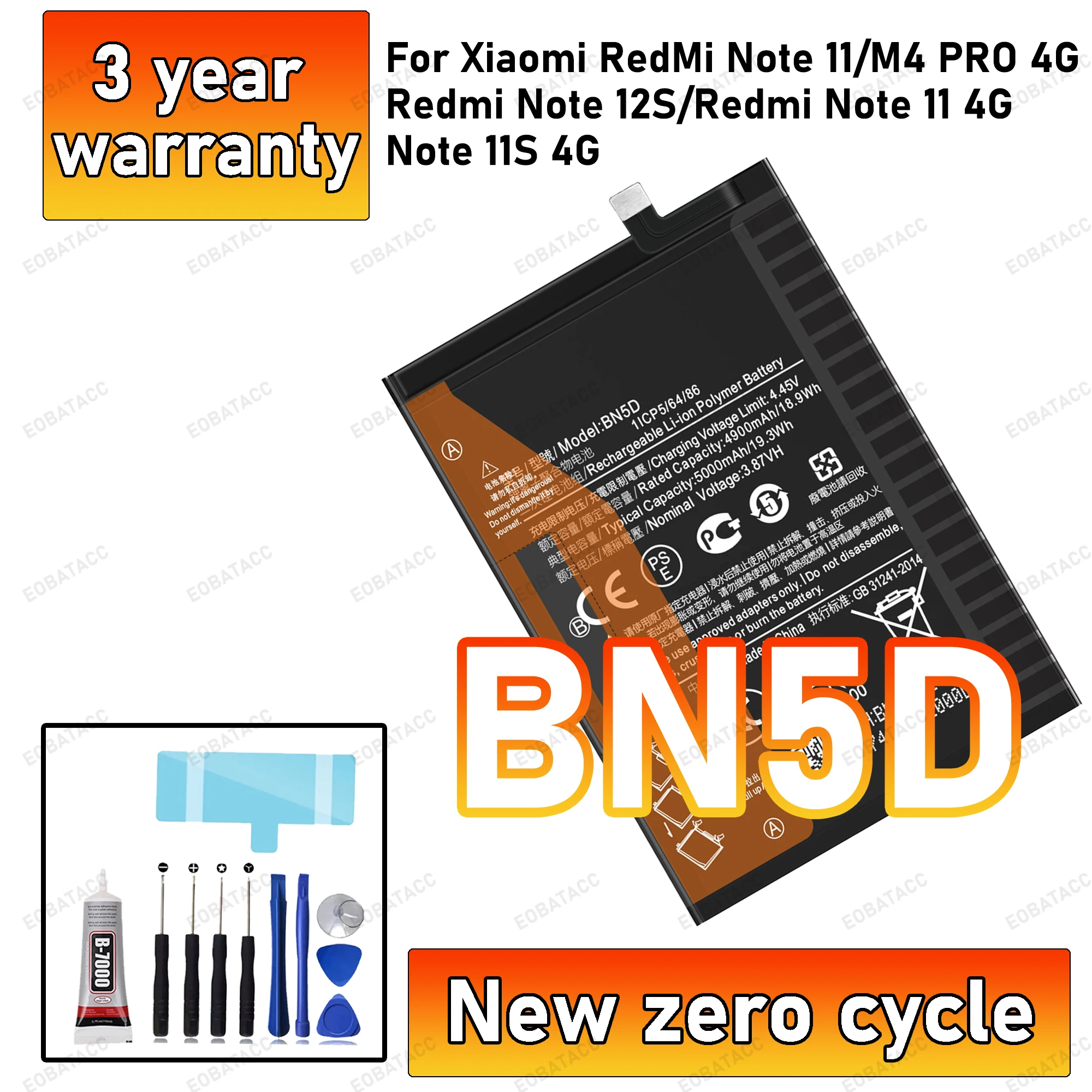 100% New High Quality BN5D Battery For Xiaomi RedMi Note 11/Note 11S 4G/M4 PRO 4G/Redmi Note 12S/Redmi Note 11 4G Battery