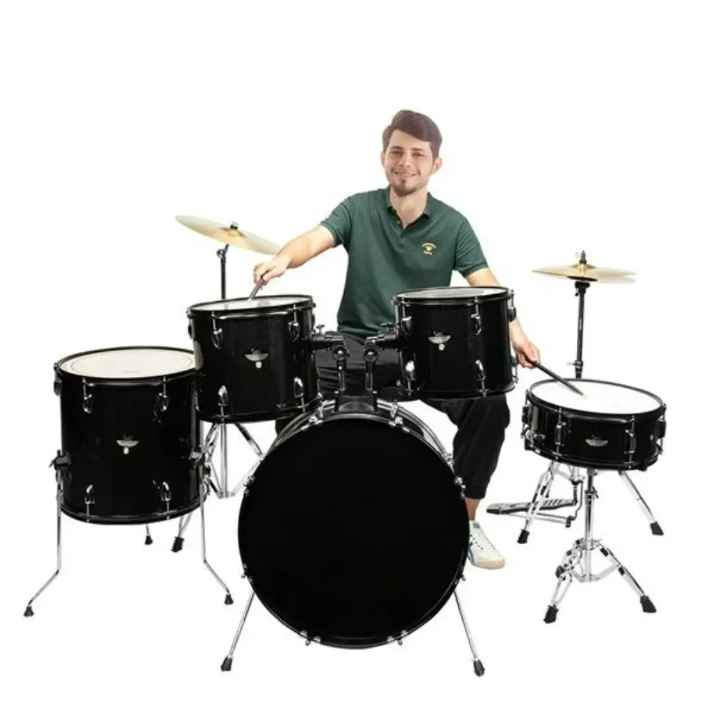 Glarry Full Size Adult Drum Set 5-Piece Black two Tom Drum Snare Drum Floor Tom 16