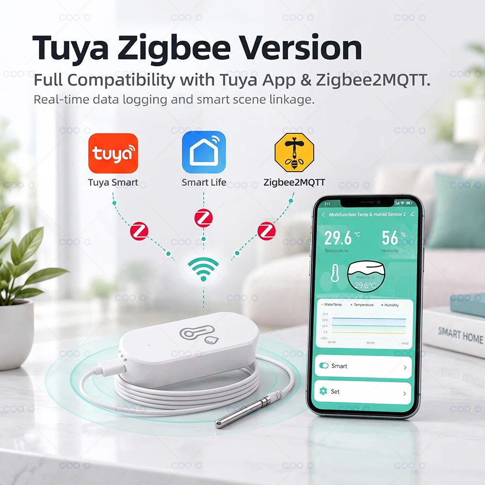 Tuya Zigbee Smart Water Temperature Sensor NTC Probe for Aquarium Cold Storage Greenhouse Humidity Monitor Z2M Support